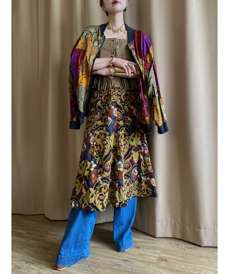 scarf pattern flare skirt-4290-8 | COLLENTE vin 