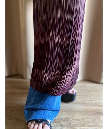dark purple pleats long skirt-3362-4