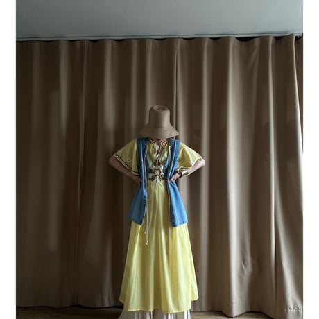 floral embroidery yellow color import dress-3471-6