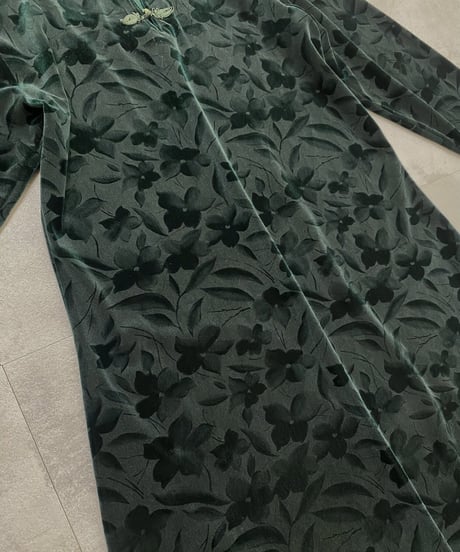 dark green color china velour dress-3710-10