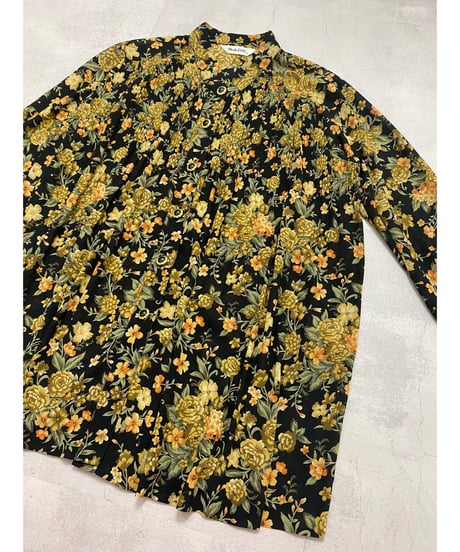 80sVintage flower black sheer shirt-2963-9