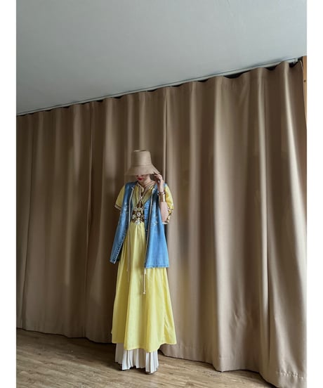 floral embroidery yellow color import dress-3471-6