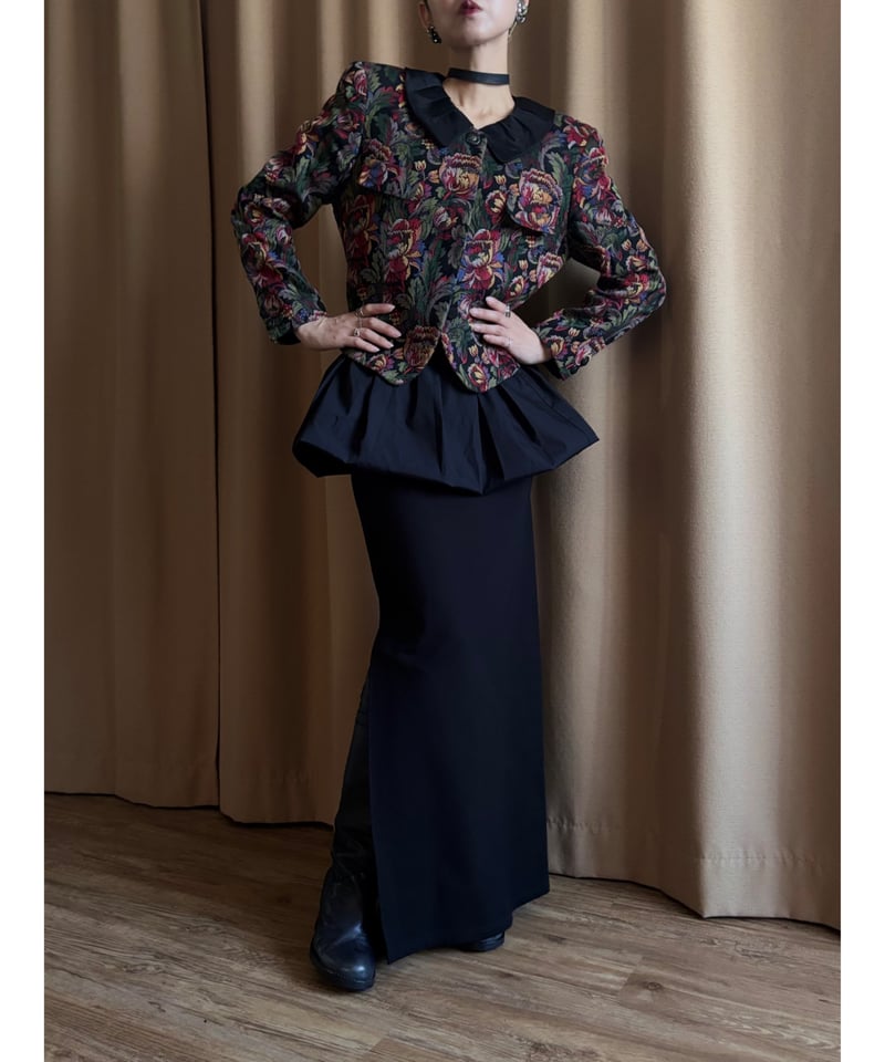 floral jacquard 2way collar jacket-5010-10 | CO