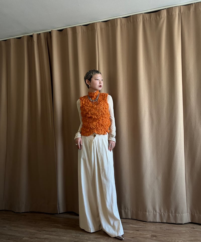 ISSEY MIYAKE WHITE LABEL orange gather tops-462 ISSEY MIYAKE WHITE LABEL orange gather tops-462