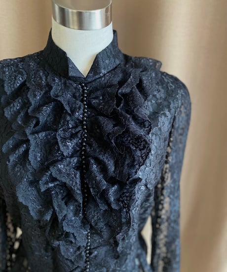 decorative black lace frill tops-4311-9