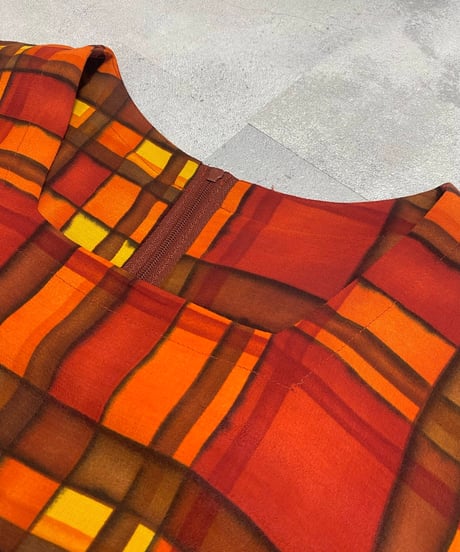 warm color plaid import dress-4251-7