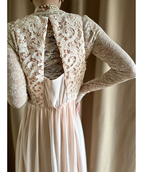 shell pink color embroidery sheer maxi dress-3218-1