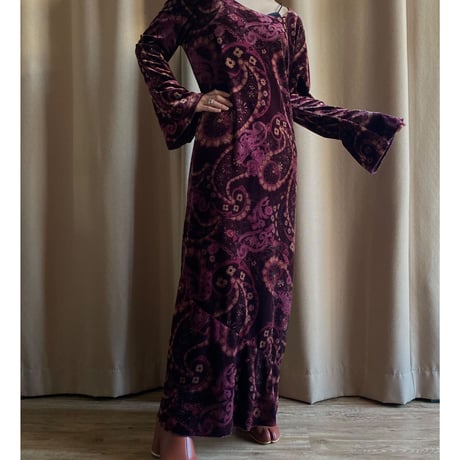 80s Ktlie Lee paisley velour dress-3002-9