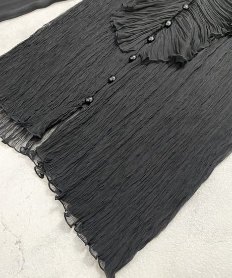 frill collar black sheer tops-3622-9