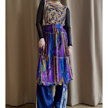 abstract design purple pleats skirt-4107-4