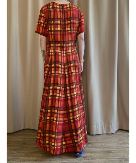 warm color plaid import dress-4251-7
