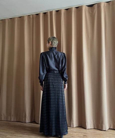 mode black frill shirt-4620-4【ブローチ付属商品】