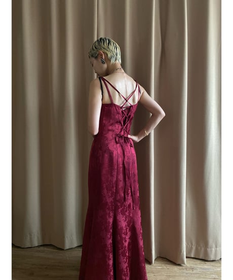 back lace up  jacquard mermaid dress-3655-9