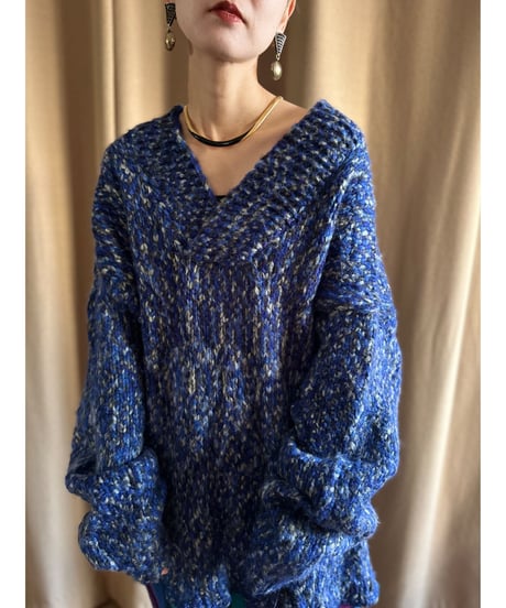 blue mix color remake knit dress-3149-12