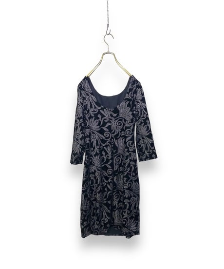 embroidery design black velour mini dress-3975-2