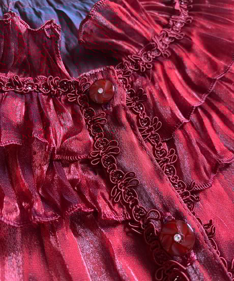 wine red color frill sheer shirt-4224-7