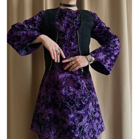purple flower velour mini dress-3947-1