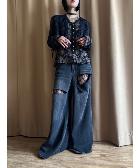 flower embroidery lace black bolero-4611-4