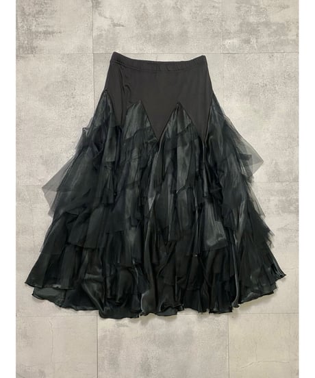 mode black volume tulle skirt-3703-10