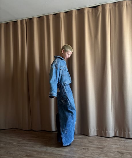 silver foil remake boa denim jacket-4550-2