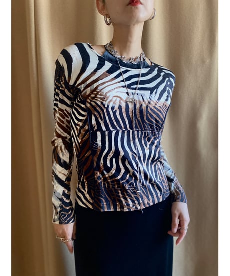 BEPPE SPADACINI zebra pattern silk tops-3731-10