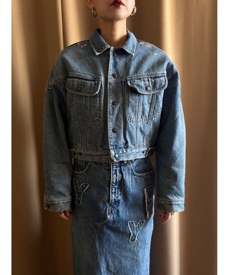 silver foil remake boa denim jacket-4550-2