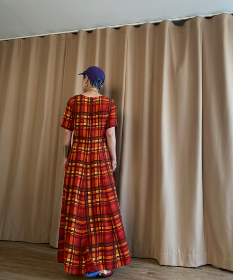 warm color plaid import dress-4251-7