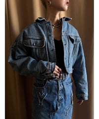 silver foil remake boa denim jacket-4550-2