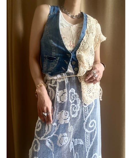crochet docking remake denim vest-4201-6