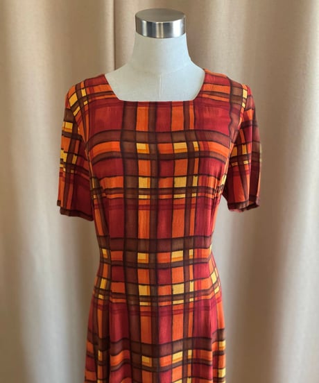 warm color plaid import dress-4251-7