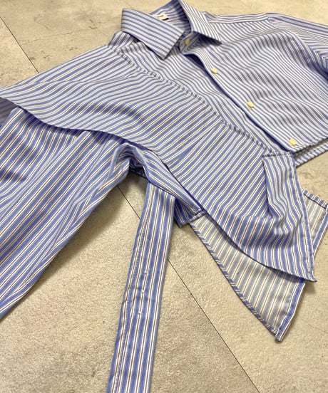 blue stripe frill remake shirt-3960-1