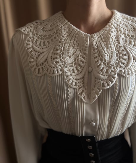 lace embroidery big collar shirt-4619-4