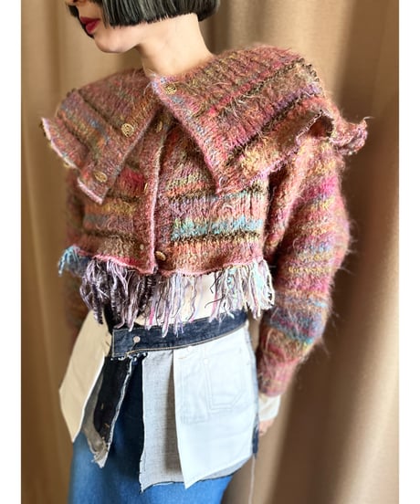 warm color rétro remake knit cardigan-3965-1