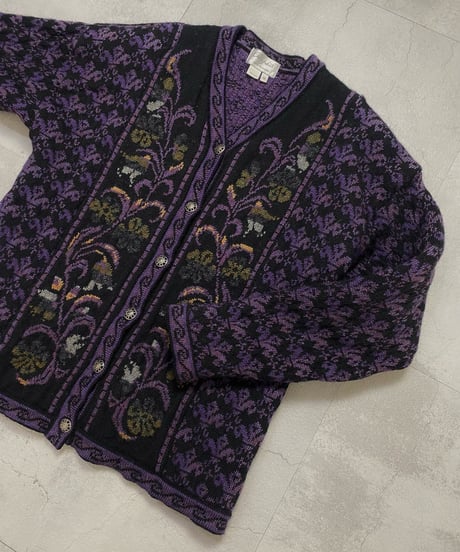 MADE IN ENGLAND purple flower knit cardigan-3769-11