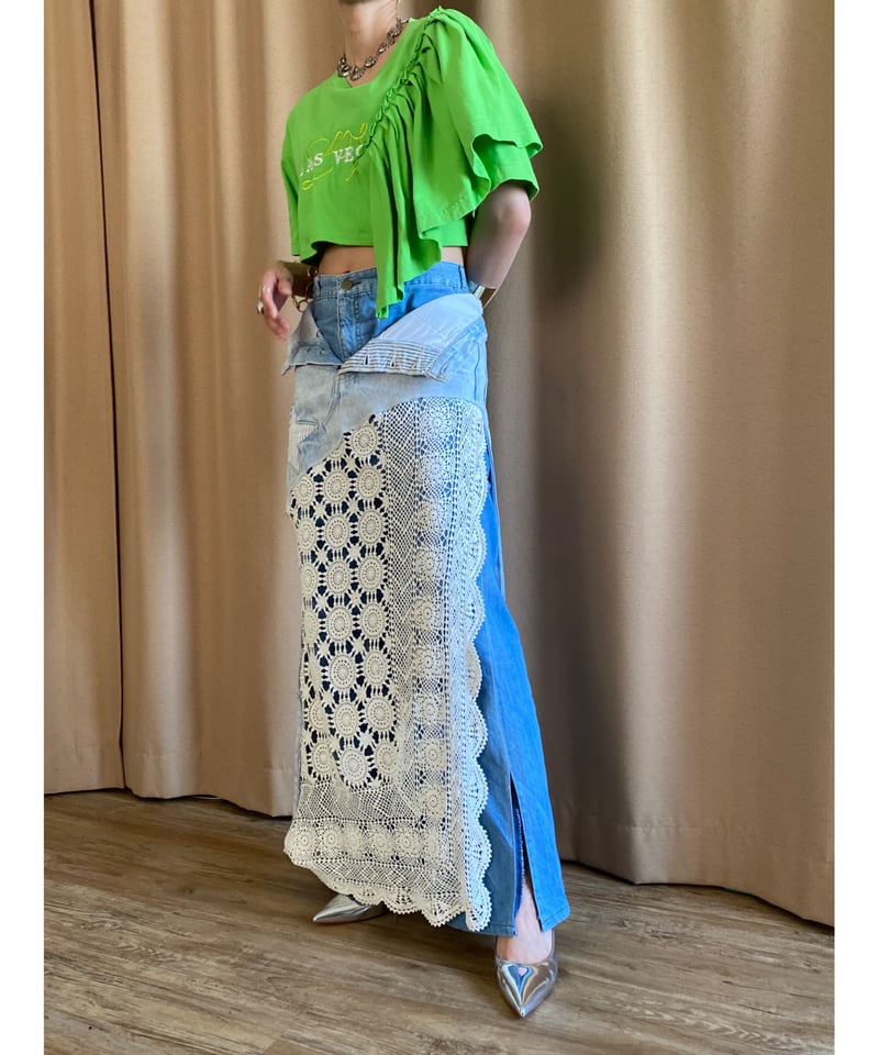 crochet docking design remake denim skirt-4180-
