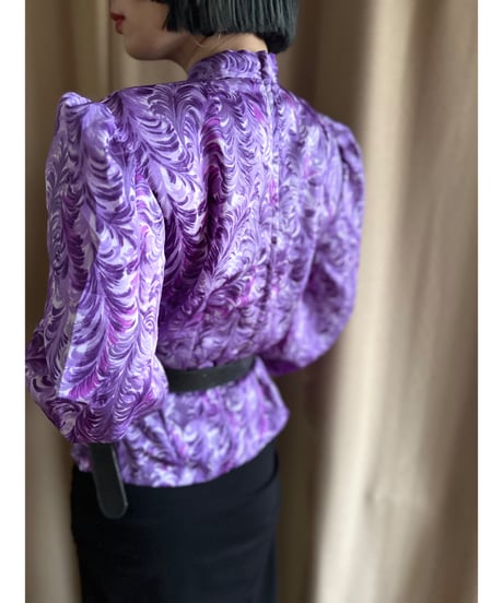 purple color puff sleeve tops-3985-2