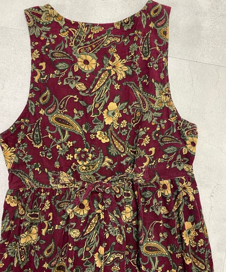 floral paisley corduroy long dress-3781-11