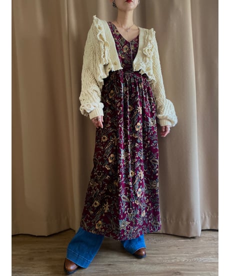 floral paisley corduroy long dress-3781-11