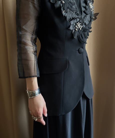 3D flower motif black jacket-4612-4