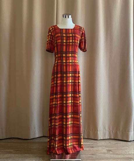 warm color plaid import dress-4251-7