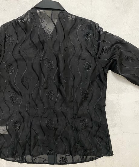 Flower embroidery black shirt-3696-10