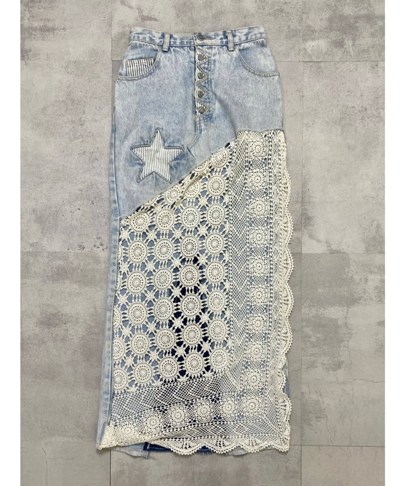 crochet docking design remake denim skirt-4180-