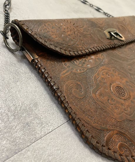 brown leather carving chain bag-3105-11