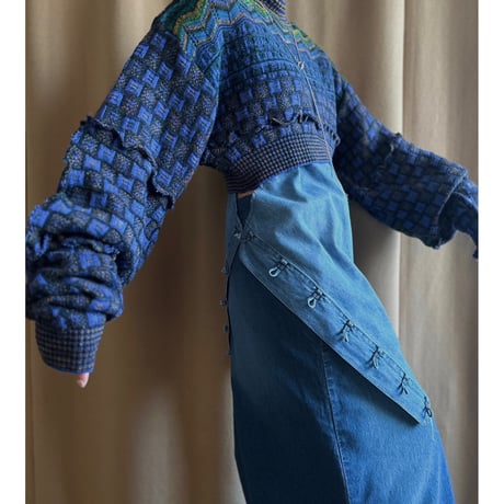 blue mix color volume sleeve remake knit-3798-12