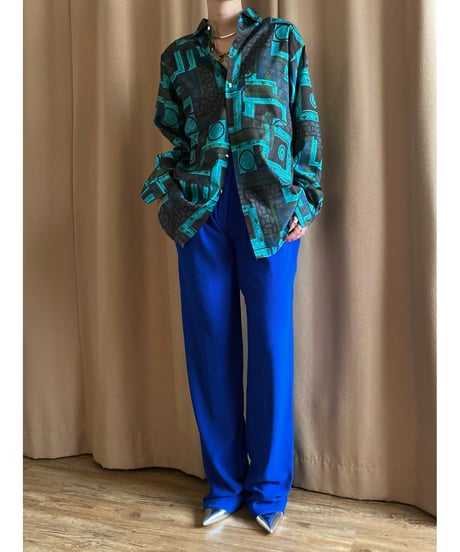 exotic green silk shirt-4289-8