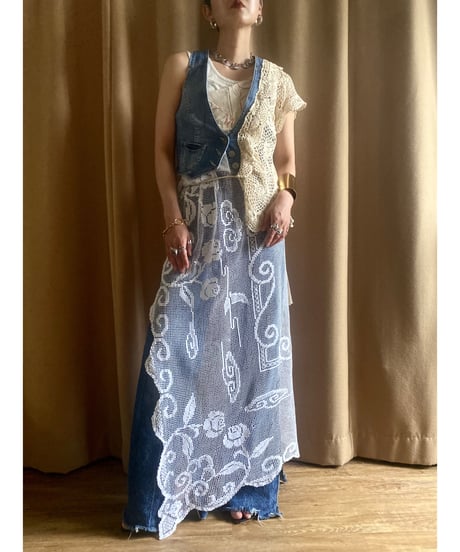 crochet docking remake denim vest-4201-6