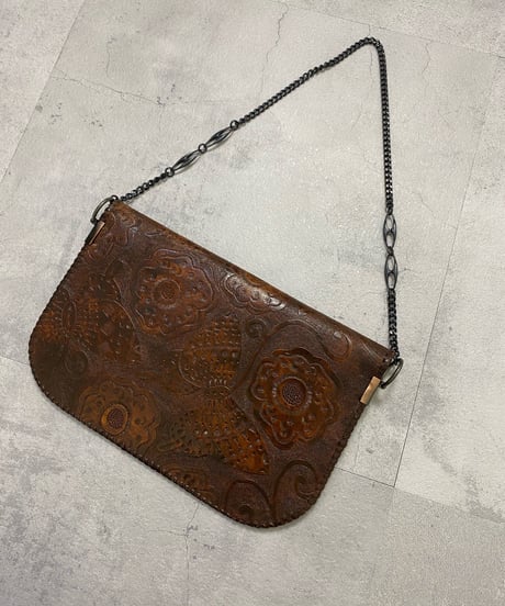 brown leather carving chain bag-3105-11