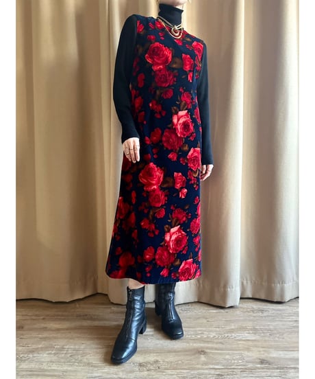 elegant rose velvet long dress-3225-1