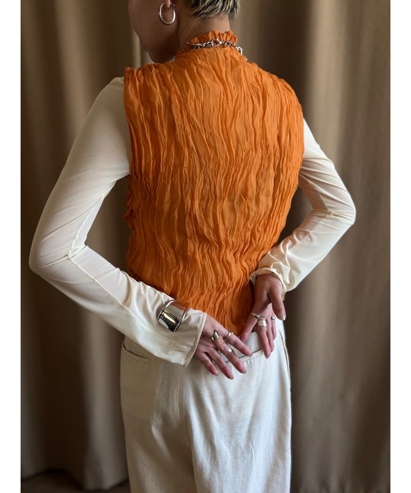 ISSEY MIYAKE WHITE LABEL orange gather tops-462 ISSEY MIYAKE WHITE LABEL orange gather tops-462
