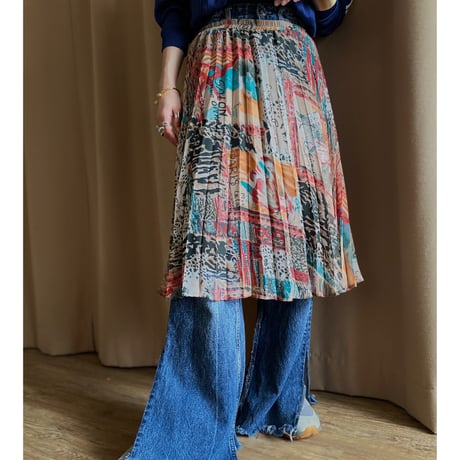 abstract design sheer pleats skirt-4068-4